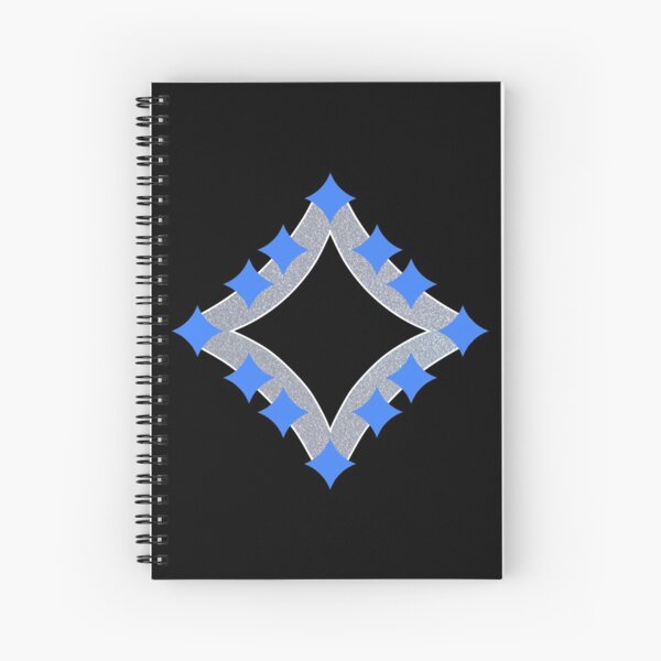 Dancing Blue 4-Point Stars Silver Black Face Spiral Notebook