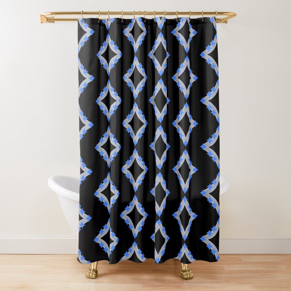 Dancing Blue 4-Point Stars Silver Black Face Shower Curtain