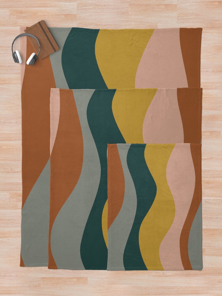 Alternate view of Retro Waves Minimalist Pattern Rust, Blush Pink, Gray, Navy Blue, and Mustard Gold Throw Blanket
