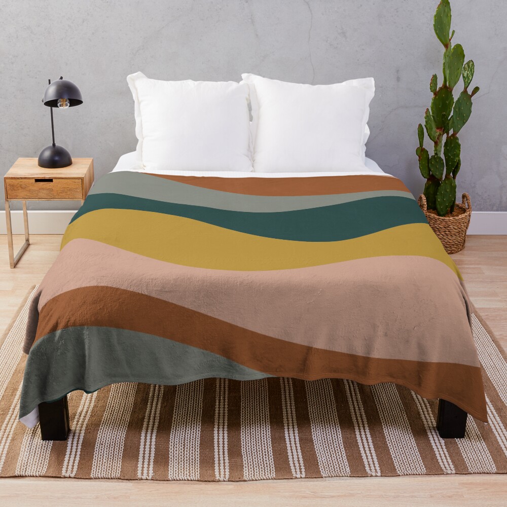 Retro Waves Minimalist Pattern Rust, Blush Pink, Gray, Navy Blue, and Mustard Gold Throw Blanket