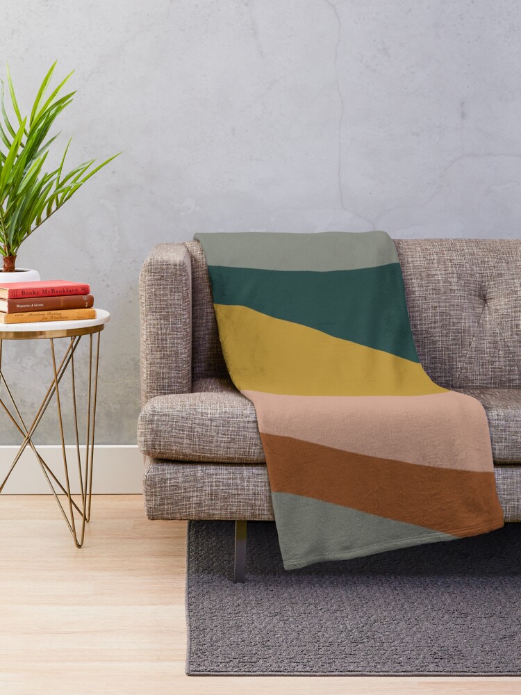 Alternate view of Retro Waves Minimalist Pattern Rust, Blush Pink, Gray, Navy Blue, and Mustard Gold Throw Blanket