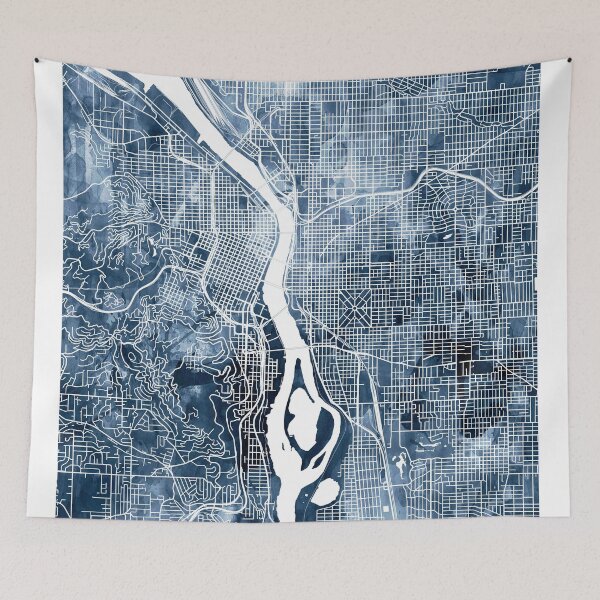 Item preview, Portland Map Watercolor Navy Blue by Zouzounio Art designed and sold by zouzounioart.