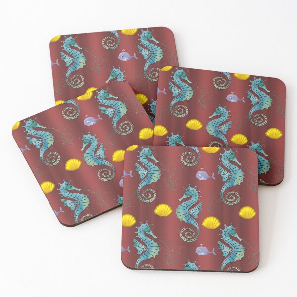 Item preview, Teal Seahorses on Red designed and sold by GraphicAllusion.