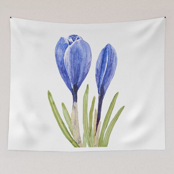 Item preview, hand painted blue crocus buds watercolor painting  designed and sold by SelenePaintings .