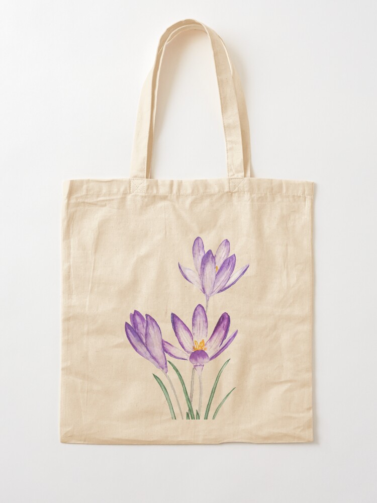 hand painted purple crocus flower watercolor Tote Bag