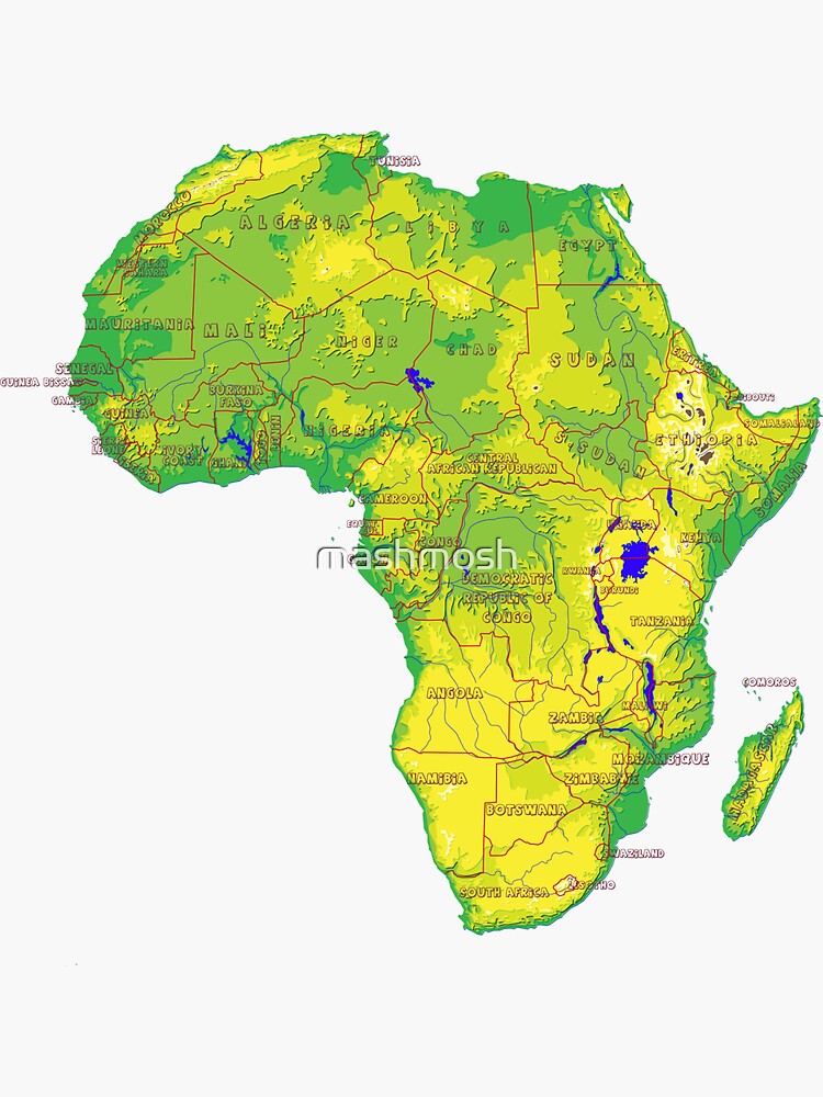 Pegatina Mapa De África Con Relieve Mapa Topográfico De África Con Los