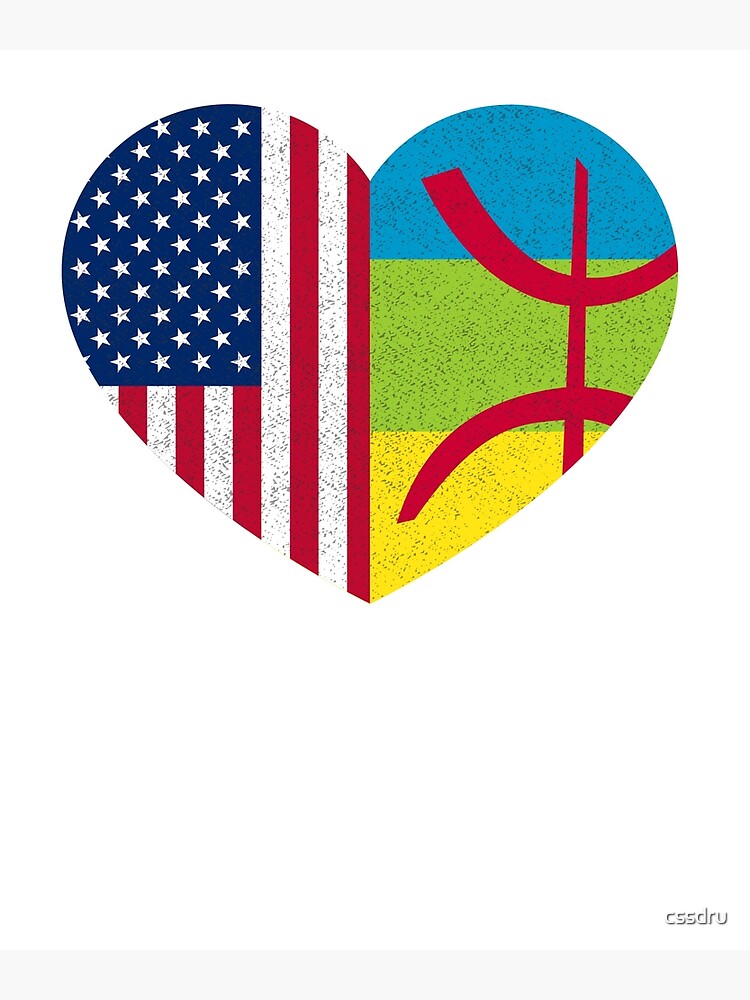 Amazigh Kabyle American Pride Heart Tamazgha USA Flag Gift