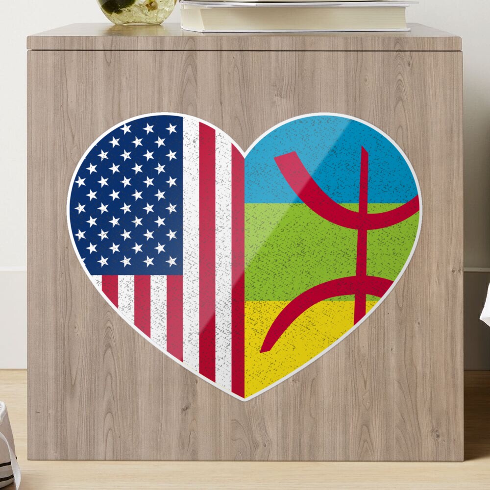 Amazigh Kabyle American Pride Heart Tamazgha USA Flag Gift