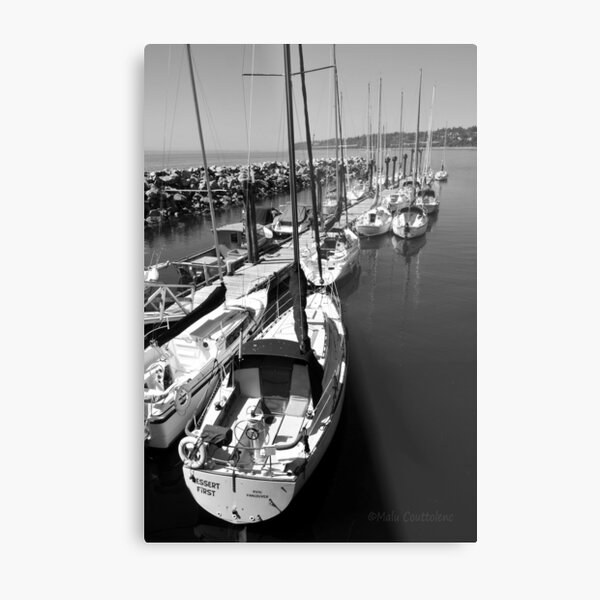 Sailboats at the Pier black and white Metal Print