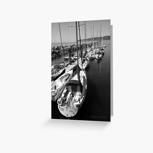 Sailboats at the Pier black and white Greeting Card