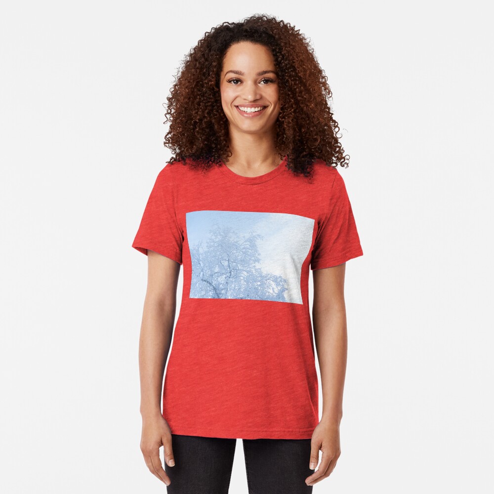 Tree covered in hoarfrost and sky Tri-blend T-Shirt