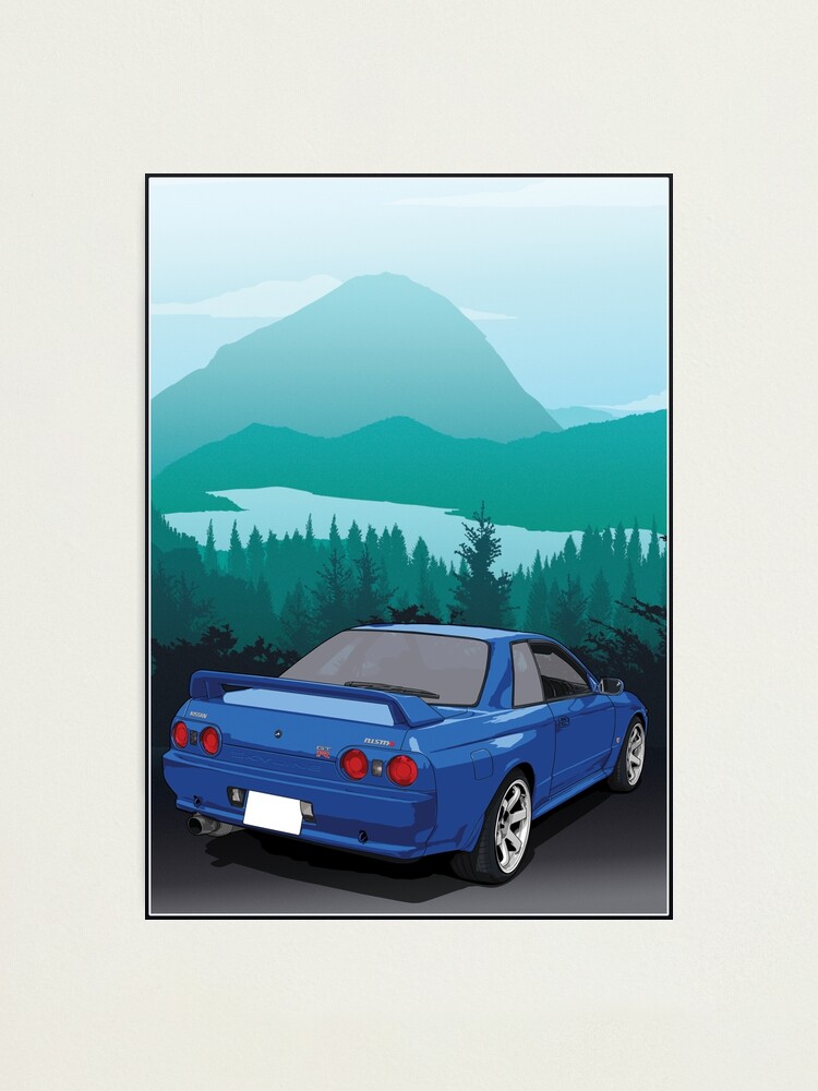 Skyline R32 Gtr With Mountains Background Photographic Print By Artymotive Redbubble