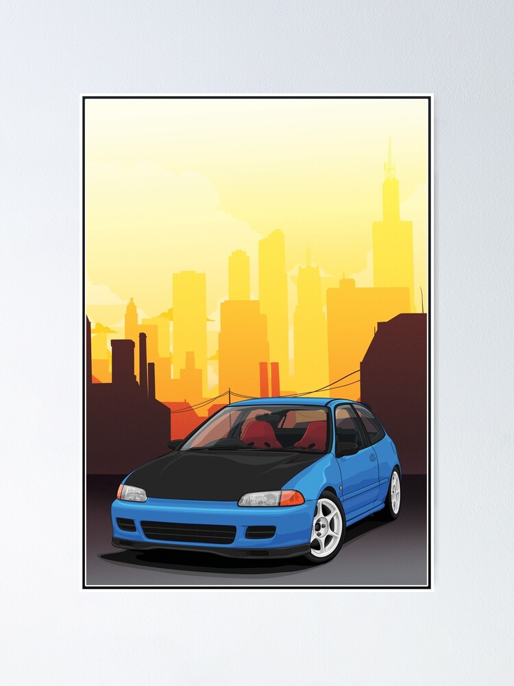 Civic EG hatch with background." Poster for Sale by ArtyMotive | Redbubble