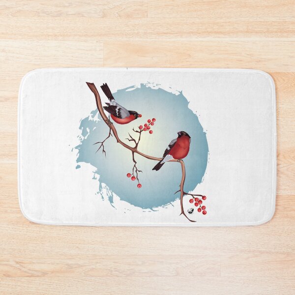 Item preview, A pair of bullfinches on a branch with winter berries designed and sold by Alexandra Kueny.