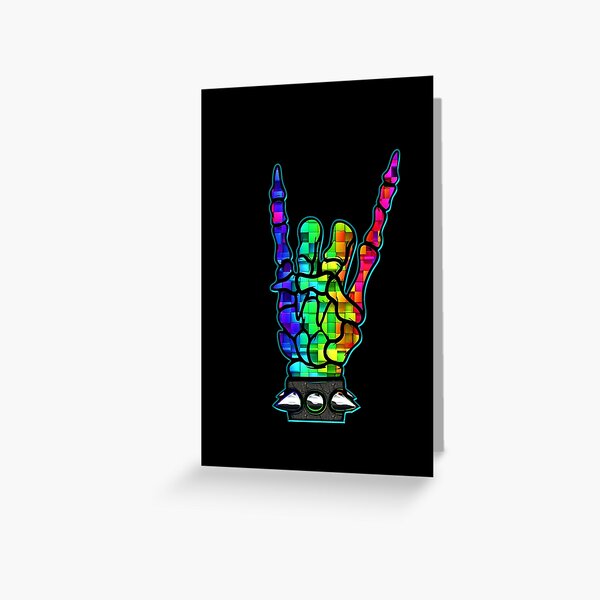 HEAVY METAL HAND SIGN - rainbow cubes Greeting Card