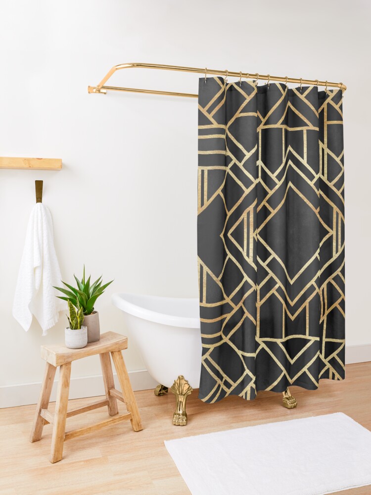 Alternate view of Art Deco Black Shower Curtain
