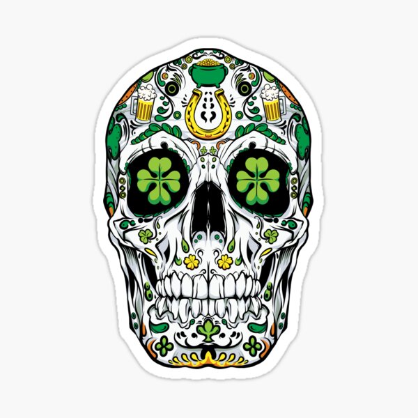 Saint patrick's day sugar skull irish leprechaun shamrock eyes . Sticker