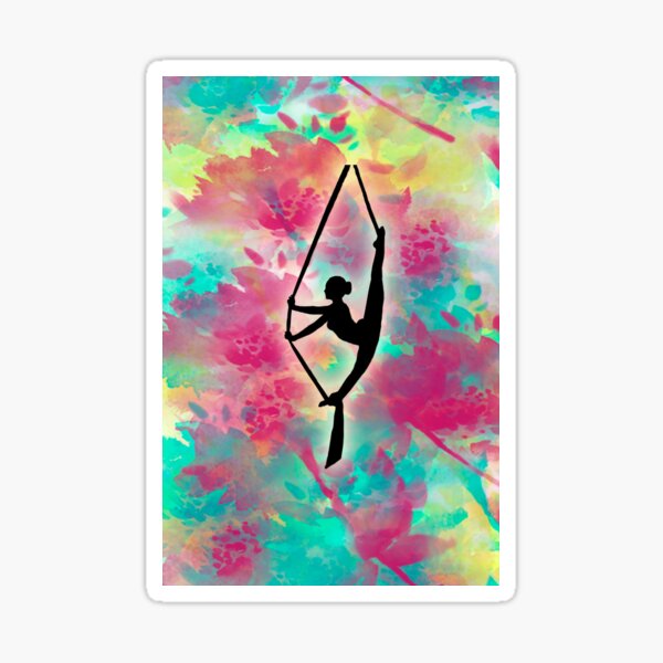 Aerialist Girl Silhouette on Watercolor Flowers Sticker