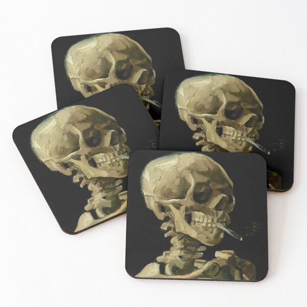 Vincent van Gogh - Skull of a skeleton with Burning Cigarette Coasters (Set of 4)