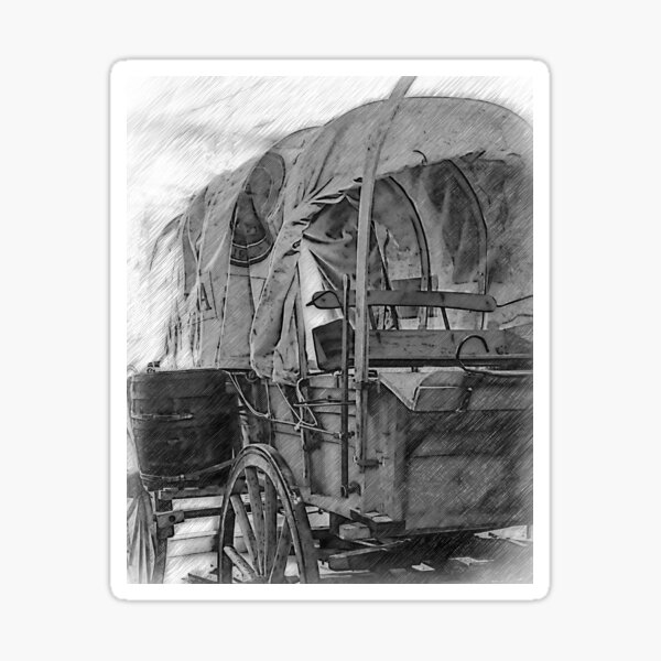Black And White Covered Wagon Sticker
