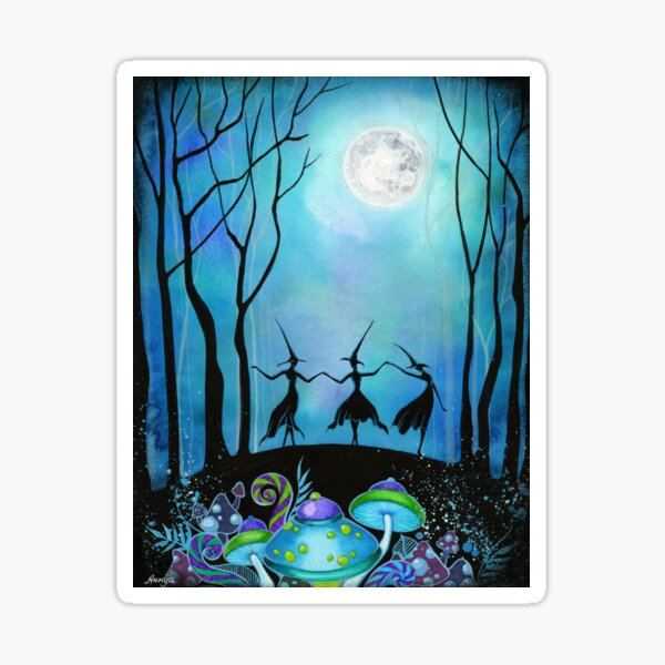 Vista previa del artículo con la obra «Brujas bailando bajo la luna», diseñado y vendido por Annya Kai.