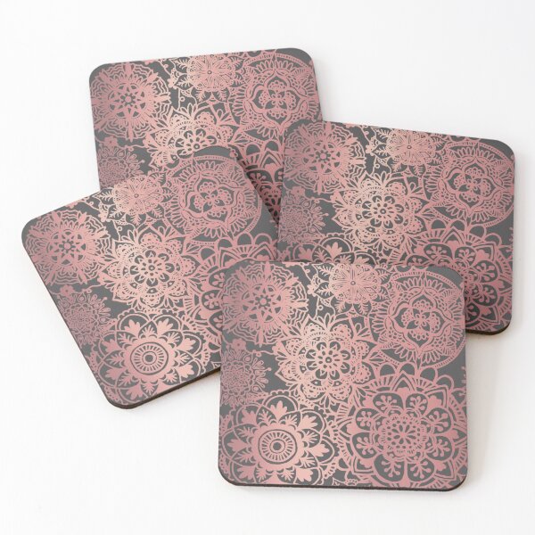 Rose Gold and Grey Mandala Pattern Coasters (Set of 4)