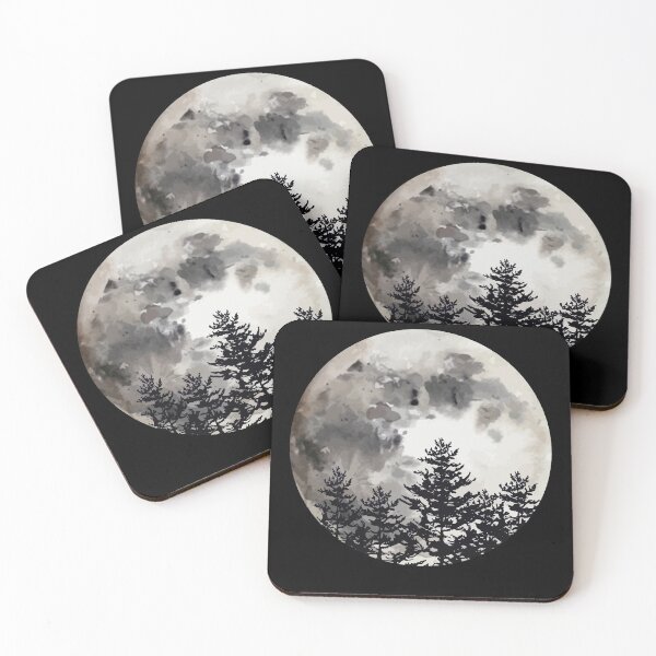 Item preview, watercolor moon and black forest designed and sold by Collagedream.