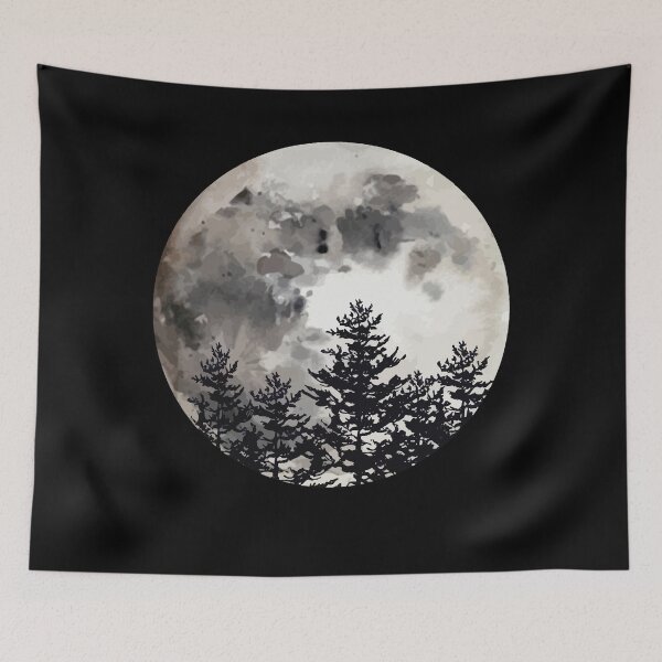 Item preview, watercolor moon and black forest designed and sold by Collagedream.