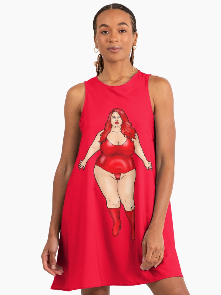 Bbw Overweight, Red-Haired Woman In A Tight Red Latex Outfit Bbw A-Line Dress Bbw Overweight, Red-Haired Woman In A Tight Red Latex Outfit Bbw A-Line Dress