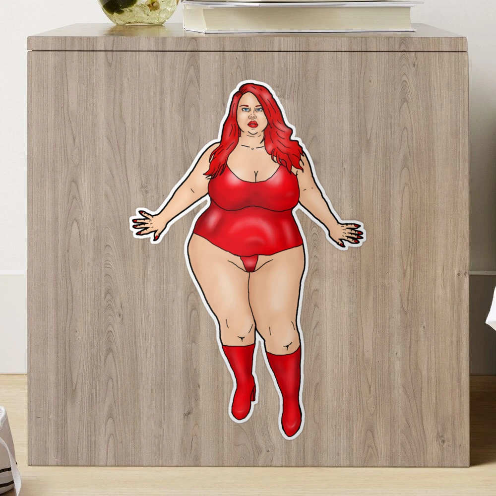 BBW overweight, red-haired woman in a tight red latex outfit Sticker by  PinUpsandPulp | Redbubble