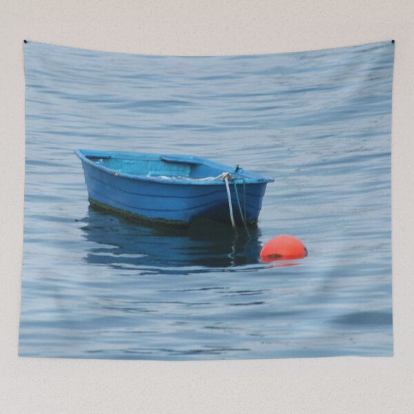 Item preview, Anchored Blue Rowing Boat Sea designed and sold by Anna Lemos.