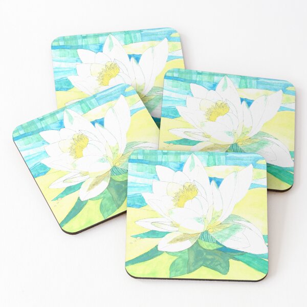 Item preview, White waterlily watercolour painting designed and sold by esvb.
