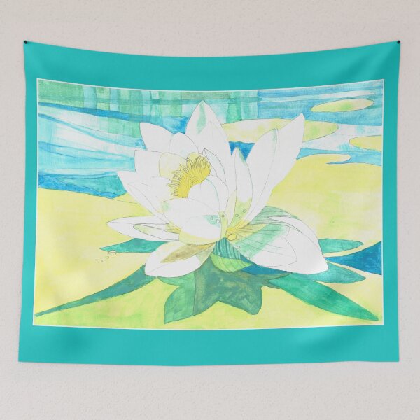 Item preview, White waterlily watercolour painting designed and sold by esvb.