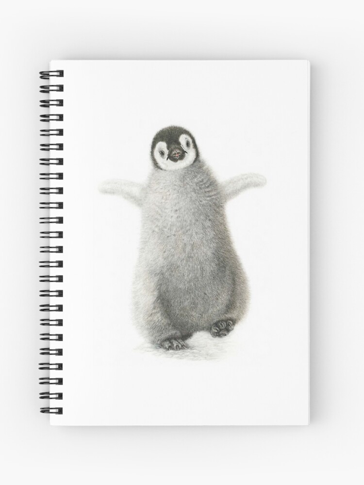 Cahier A Spirale Pingouin Bebe Heureux Et Velu Se Dandinant Avec Les Pieds Et Souriant Par Mindchirp Redbubble