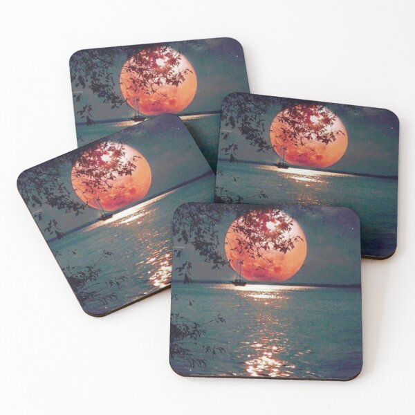 Item preview, Full Bright Moon Over Lake Midnight Moonlight Black designed and sold by Rowena Jones.