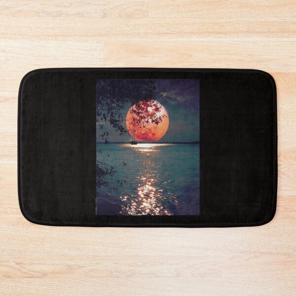 Item preview, Full Bright Moon Over Lake Midnight Moonlight Black designed and sold by Rowena Jones.