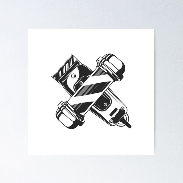 Item preview, Barber shop clippers and pole. Monochrome sticker designed and sold by DenysHolovatiuk.