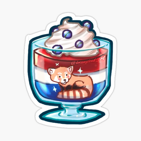Sticker - Red White and Blue Jello Dessert with Red Panda Sticker