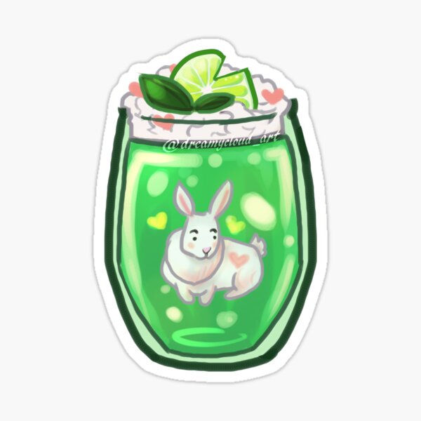 Sticker - Green Jello Dessert Drink with Heart Bunny Rabbit Pink Sticker