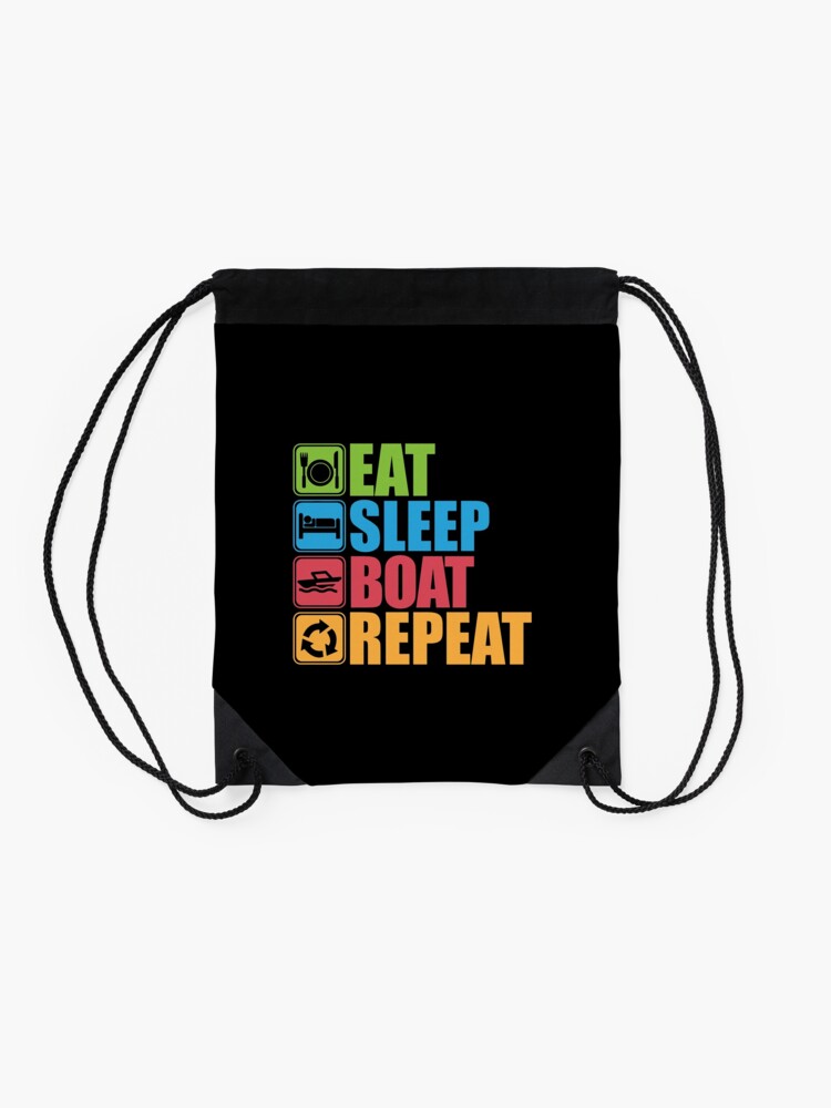 Alternate view of Eat, Sleep, Boat, Repeat Drawstring Bag
