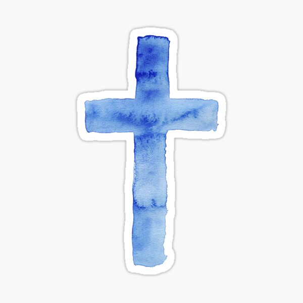 Blue Watercolor Cross Sticker