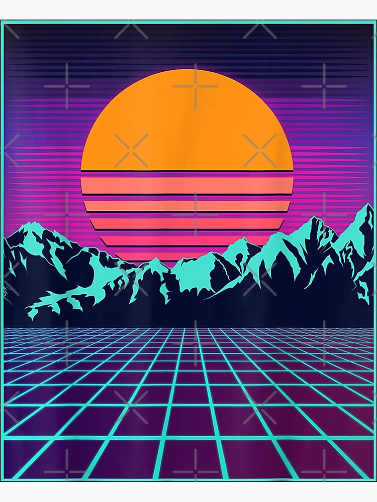 Discover Retro 80s Aesthetic Vaporwave Outrun Style Sun Premium Matte Vertical Poster