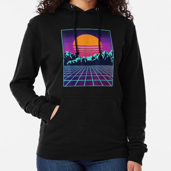 Retro 80s Aesthetic Vaporwave Outrun Style Sun Lightweight Hoodie
