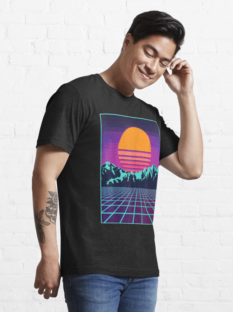 Discover Retro 80s Aesthetic Vaporwave Outrun Style Sun  Essential T-Shirt