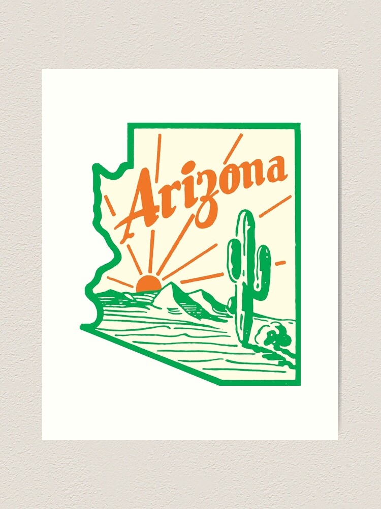 Thumbnail 2 of 3, Art Print, Arizona Cactus Vintage Travel Decal designed and sold by hilda74.