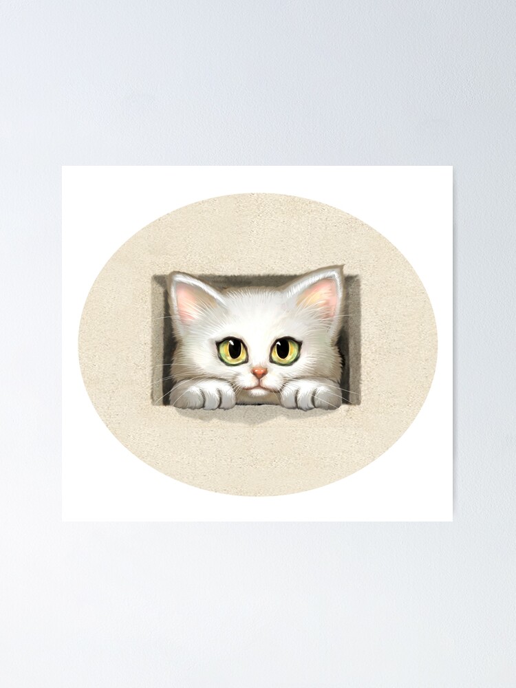 Poster Adorable Chaton Blanc Adorable Dans Une Boite Jouant A Coucou Par Stevesack Redbubble