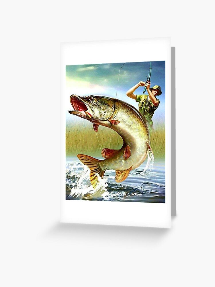 Fishing Fishermen Sports Outdoors Hunting Bass Wildlife Black Greeting  Card for Sale by Rowena Jones