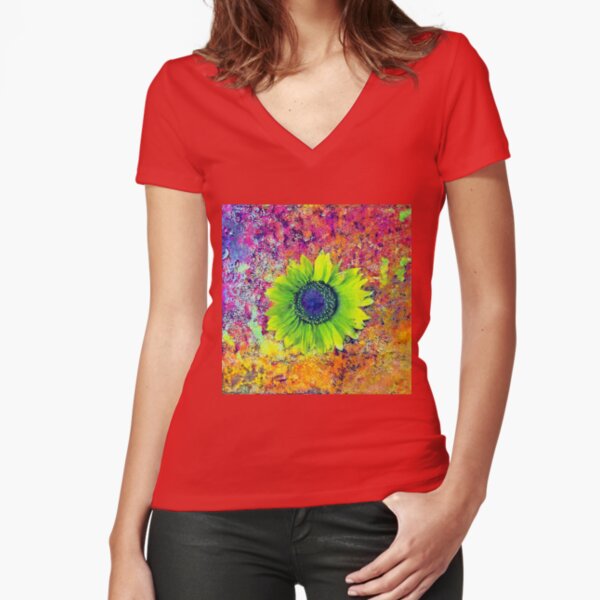 Abstract sunflower Fitted V-Neck T-Shirt