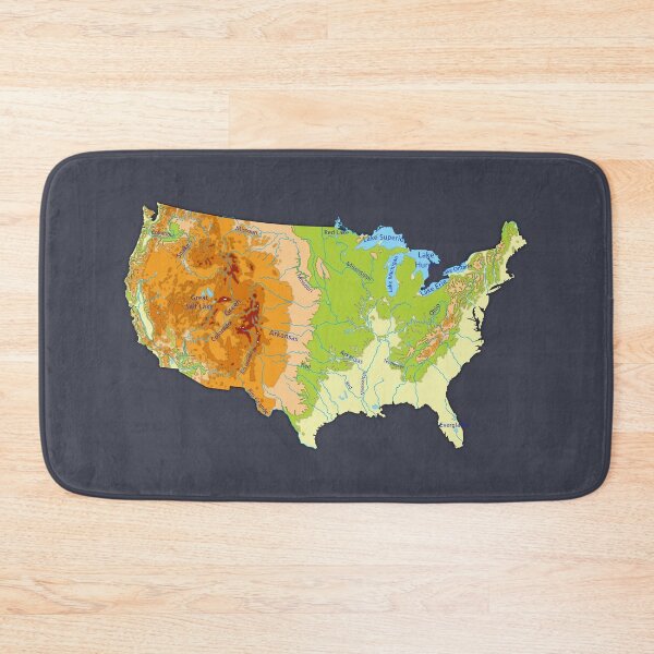 Item preview, map of US with relief topographic map of USA with Major Lakes and Rivers, Country Borders Lakes and Rivers names, Navy Blazer background designed and sold by mashmosh.