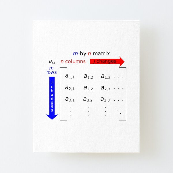 In mathematics, a matrix is a rectangle of numbers, arranged in rows and columns Canvas Mounted Print